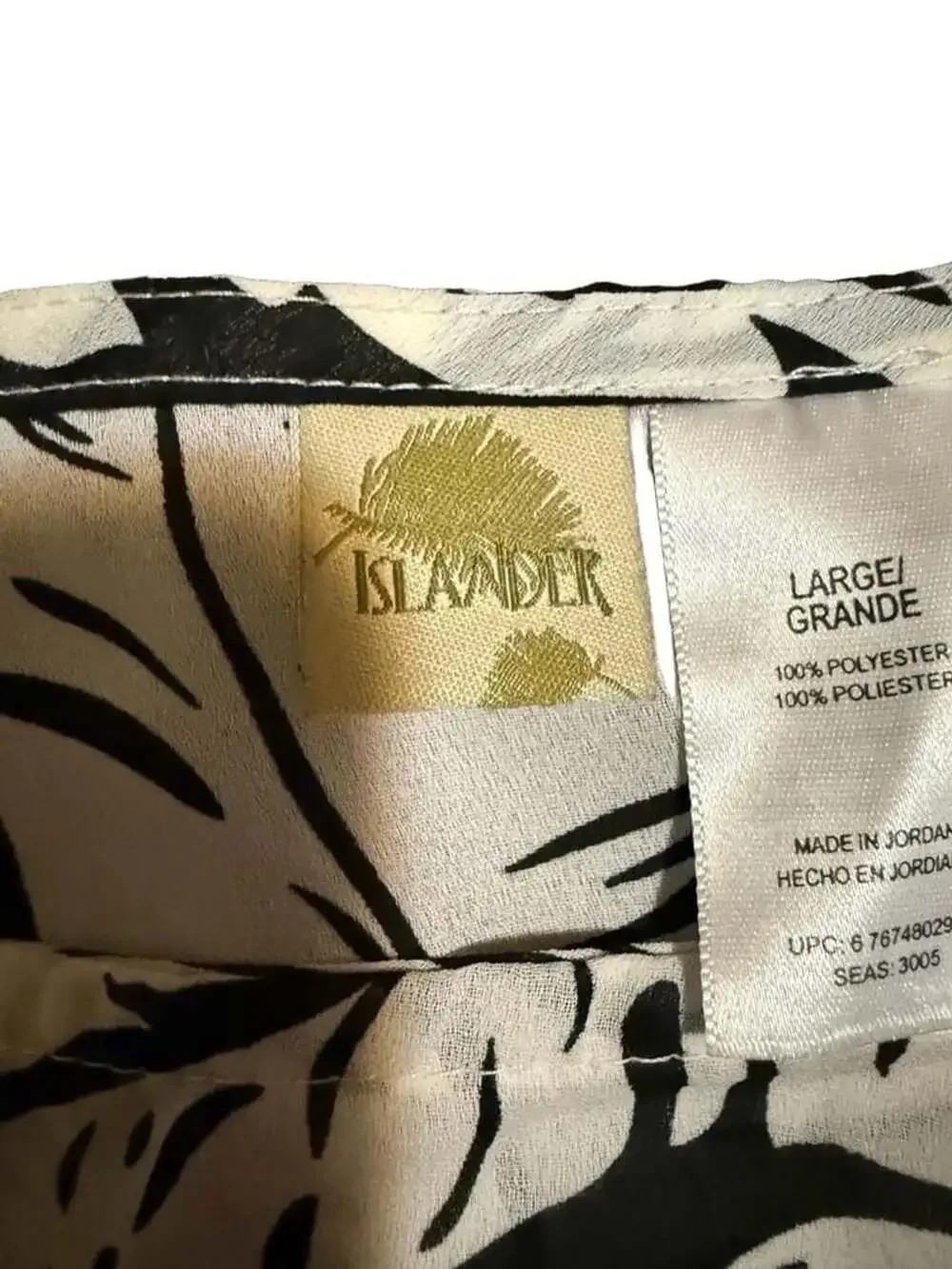 Islander Beach Cover Up Dress Size Large Black White Tropical Leaf Print